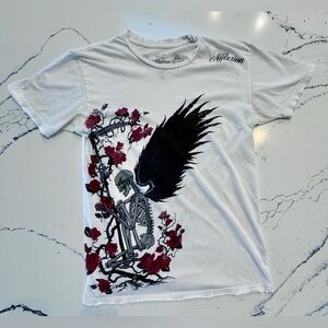 Affliction Angel Skeleton Roses Graphic T-Shirt Men’s Large Y2K Made USA